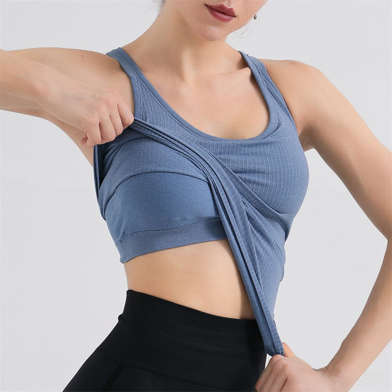 Nude Yoga Top Vest with Chest Padded Tight Long Fitness Sports Bra