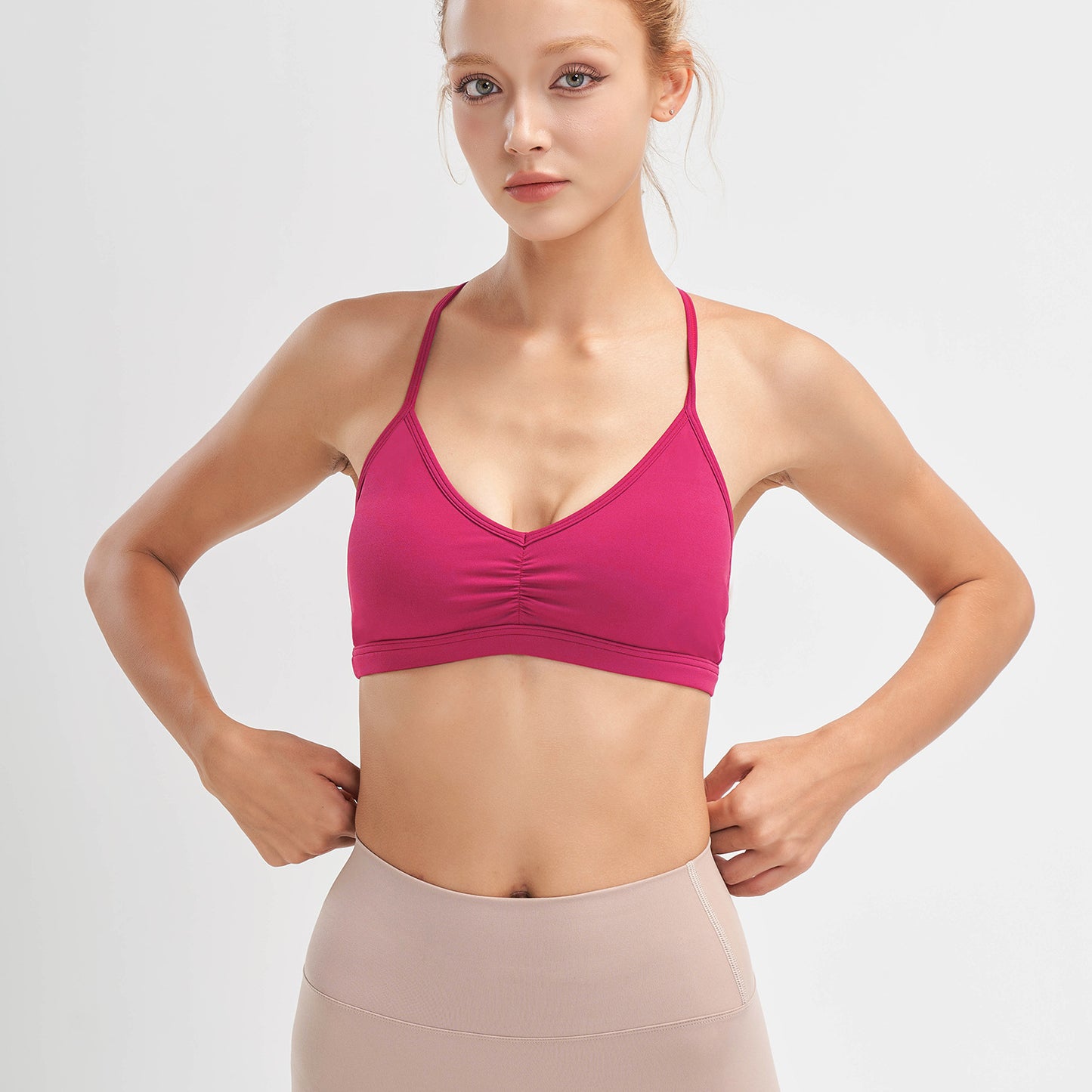 Lycra Spaghetti Straps Back Shockproof Yoga Bra