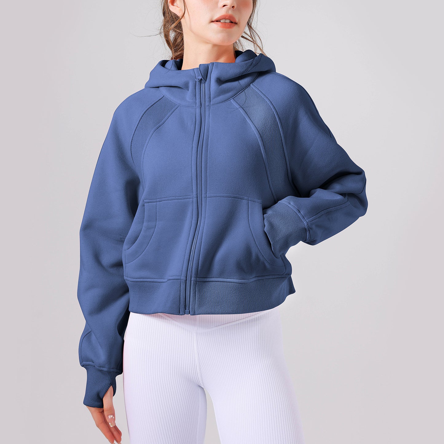 Hooded Sweatshirt Loose Thickened Casual Full Zip up Yoga Jacket