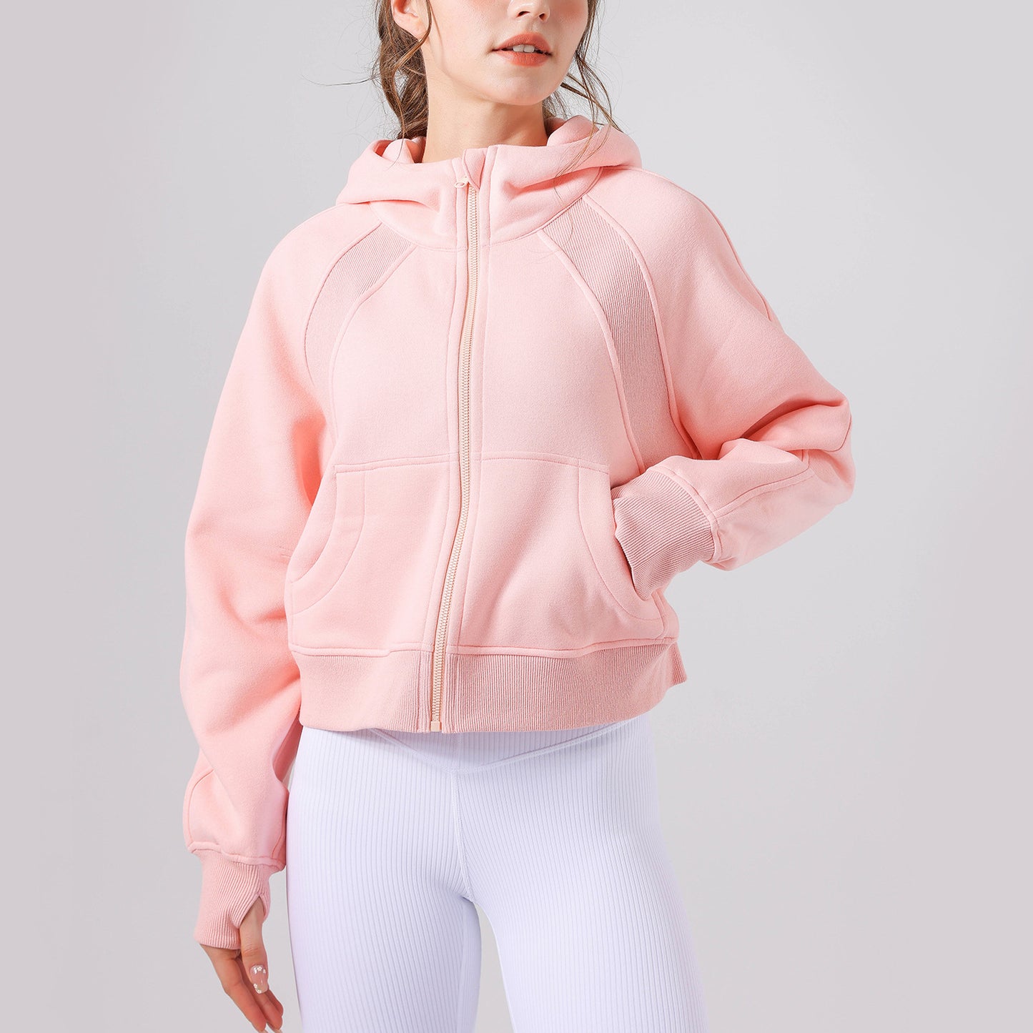 Hooded Sweatshirt Loose Thickened Casual Full Zip up Yoga Jacket