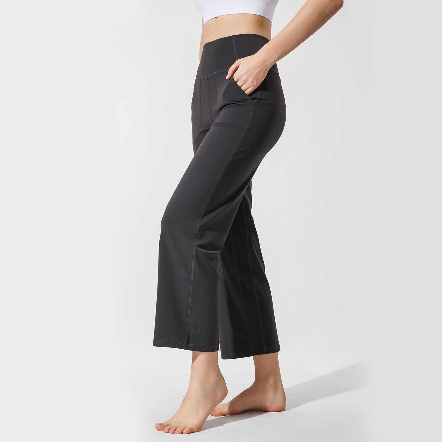 High-waisted Tummy Loose Fit sports Wid Leg Pants